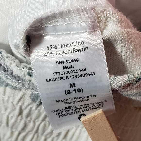 Bundle 2 Wide Leg Pants M Drawstring Elastic Hawaiian Stripes Linen Rayon T & T - Picture 8 of 12